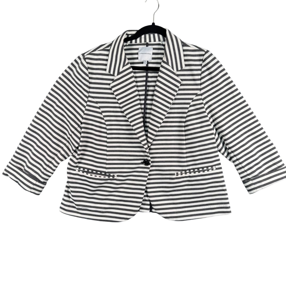 Catherine Malandrino XXL Striped Blazer Jacket Black White One Button Quiet Luxe - Picture 2 of 11